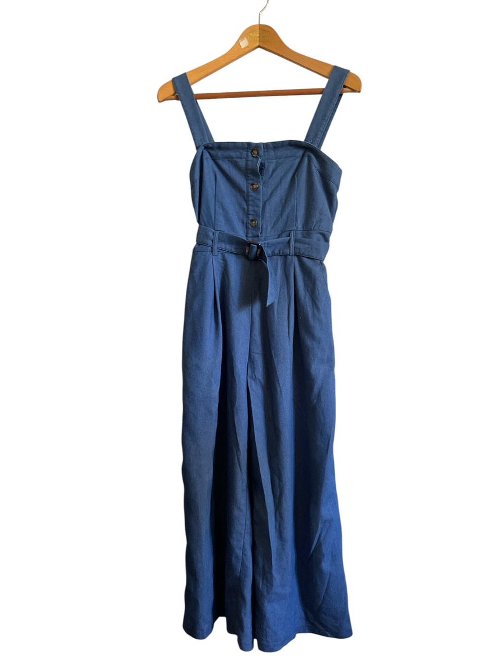 Japanese Wide Leg Jumpsuit Blue Chambray Cottagecore Pockets - Picture 5 of 7